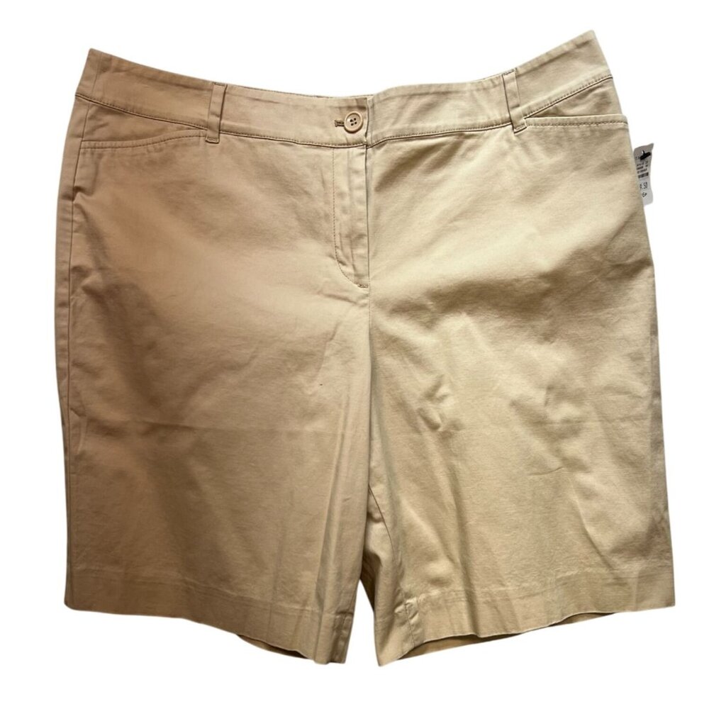 NWT Talbots Womens Bermuda Short 16P Khaki Tan Chino Casual Flat Front Classic